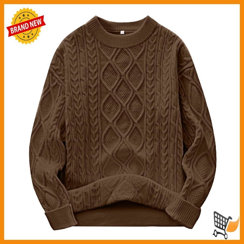 Oversized Chunky Cable Knit Sweater, Thick Winter Pullover, Crew Neck